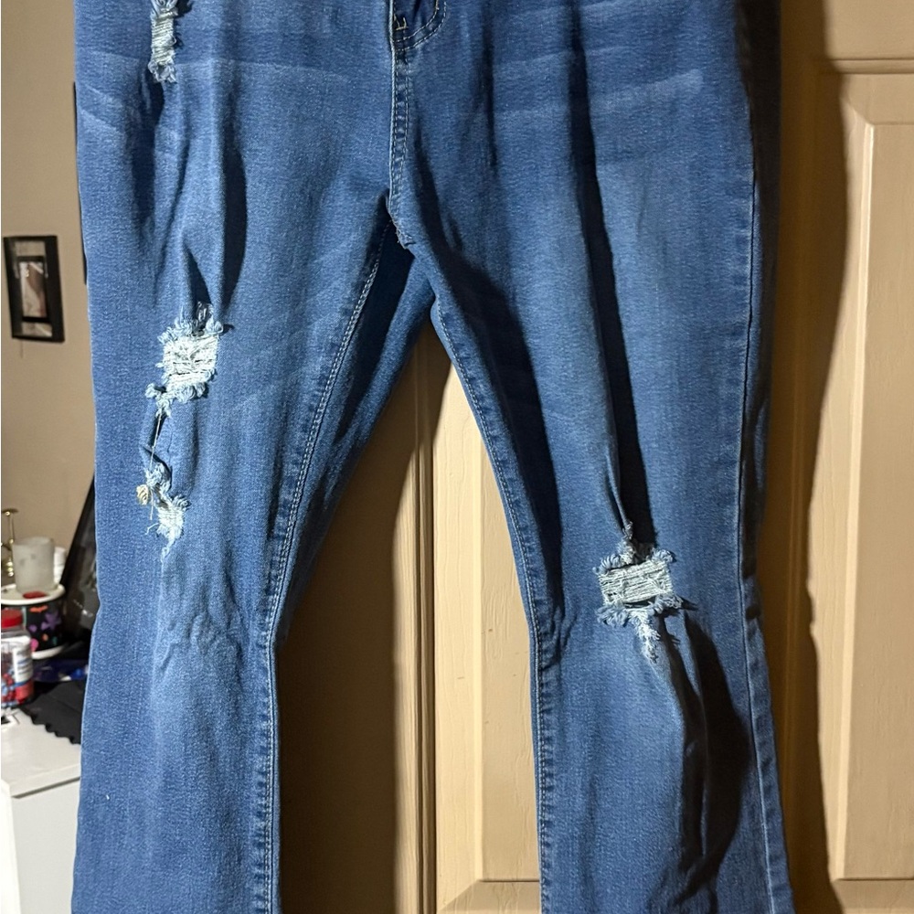 Women's Distressed Blue Boot Cut Jeans